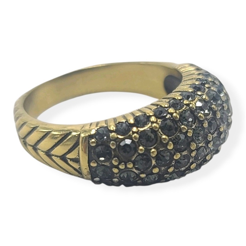 Heidi Daus Hugs From Heidi Swarovski Crystal Dome Band Ring Gold Tone Sz 11.5